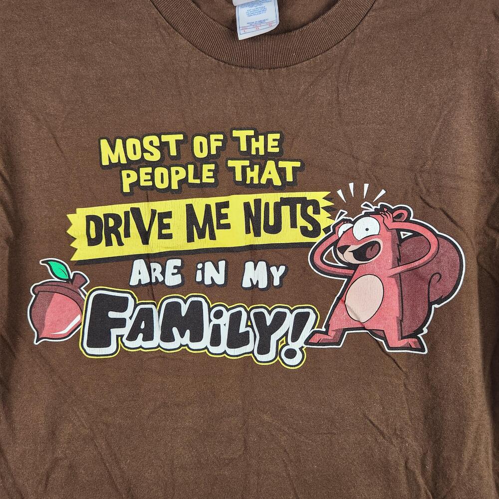 Funny Family Squirrel Shirt Mens Large Brown Graphic Drive Me Nuts Thanksgiving